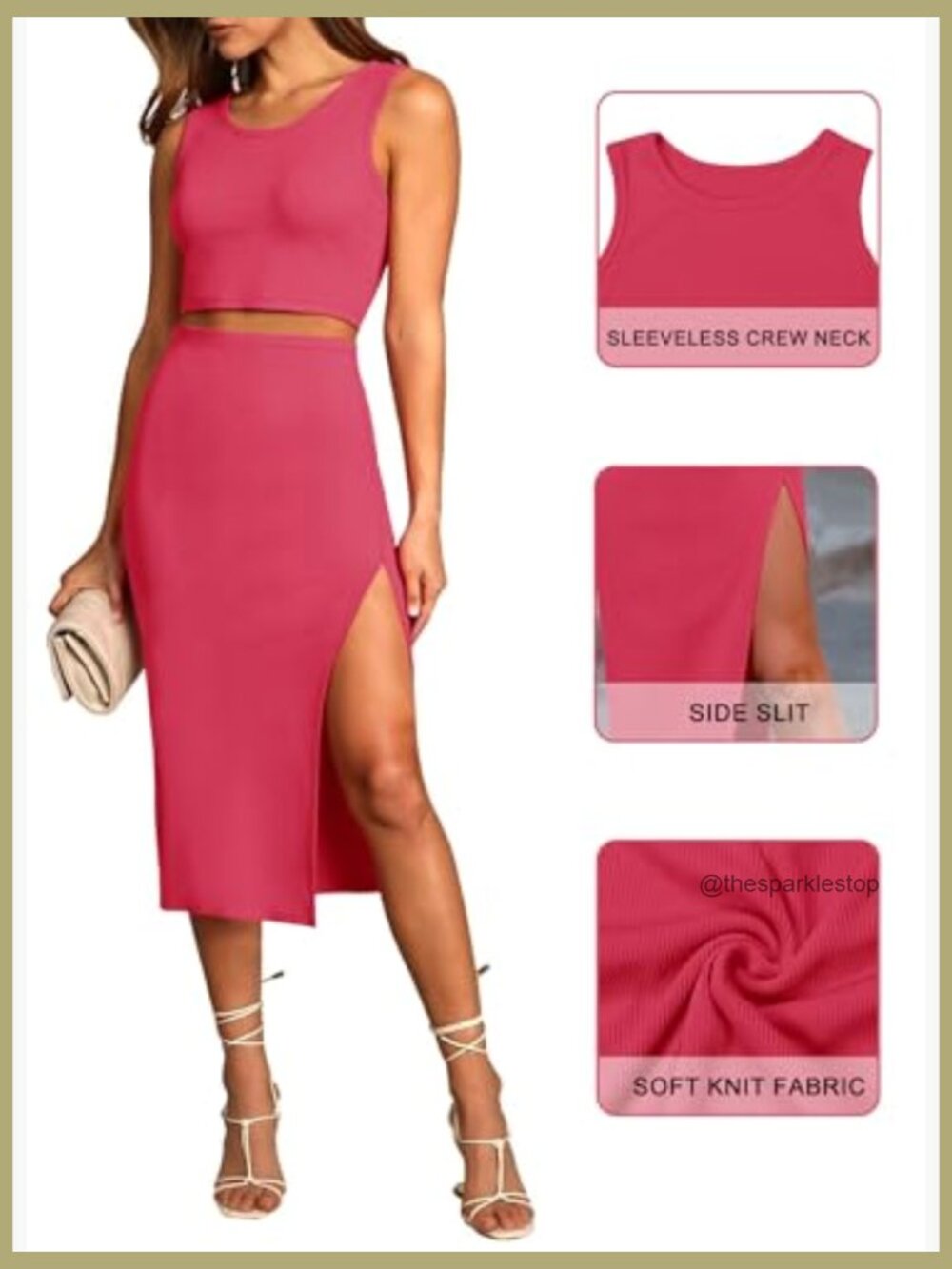 Bodycon Side Slit Tank Top Dress Crew Neck Cut Out Sleeveless Ribbed Knit - Picture 6 of 6